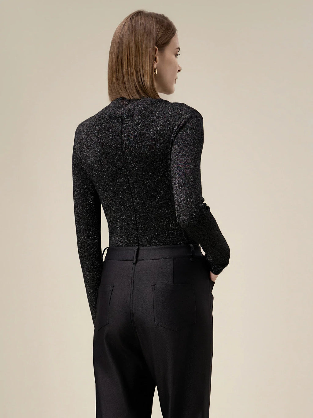 Levauro Gümüş İplik Stand Yaka Kazak Üstü