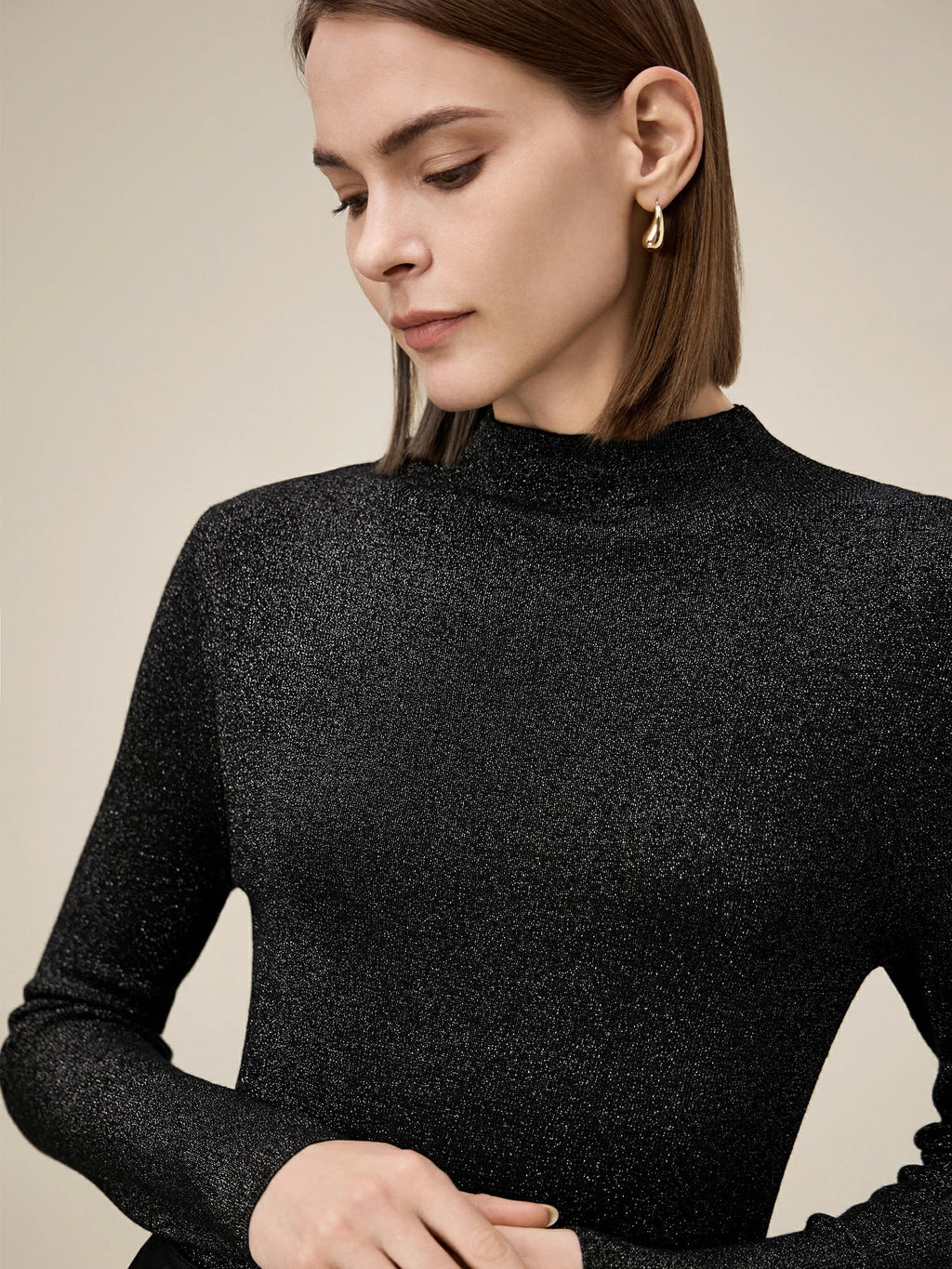 Levauro Gümüş İplik Stand Yaka Kazak Üstü