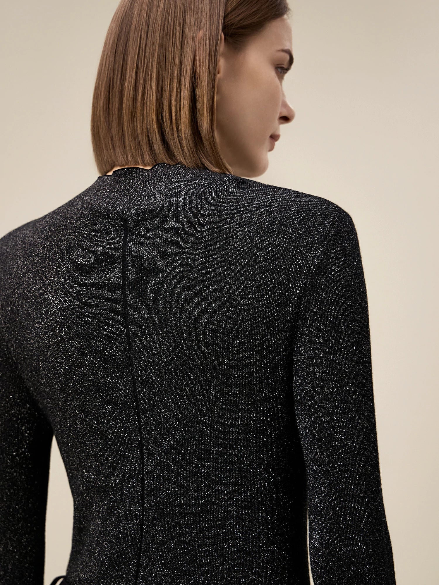 Levauro Gümüş İplik Stand Yaka Kazak Üstü