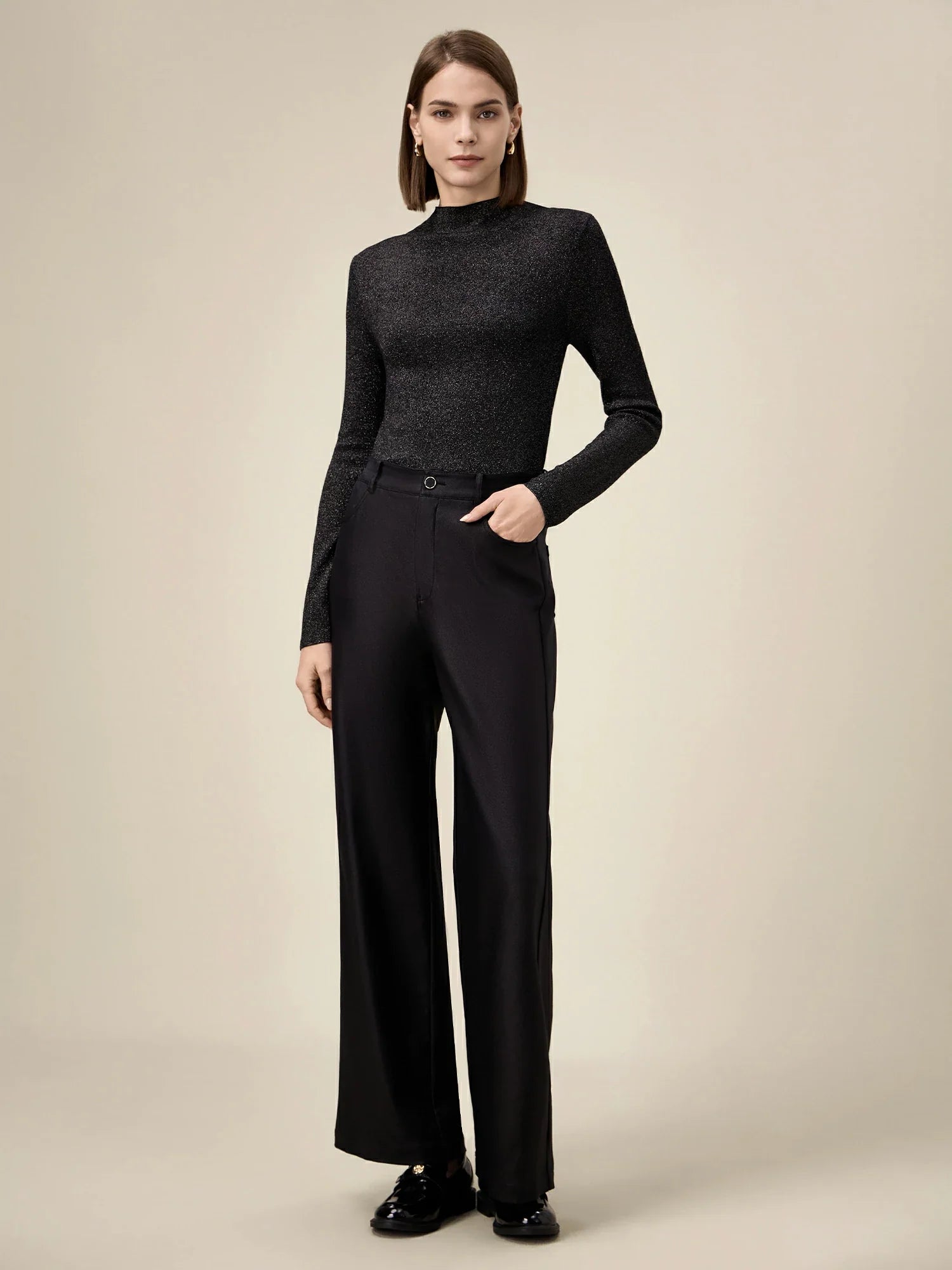 Levauro Gümüş İplik Stand Yaka Kazak Üstü