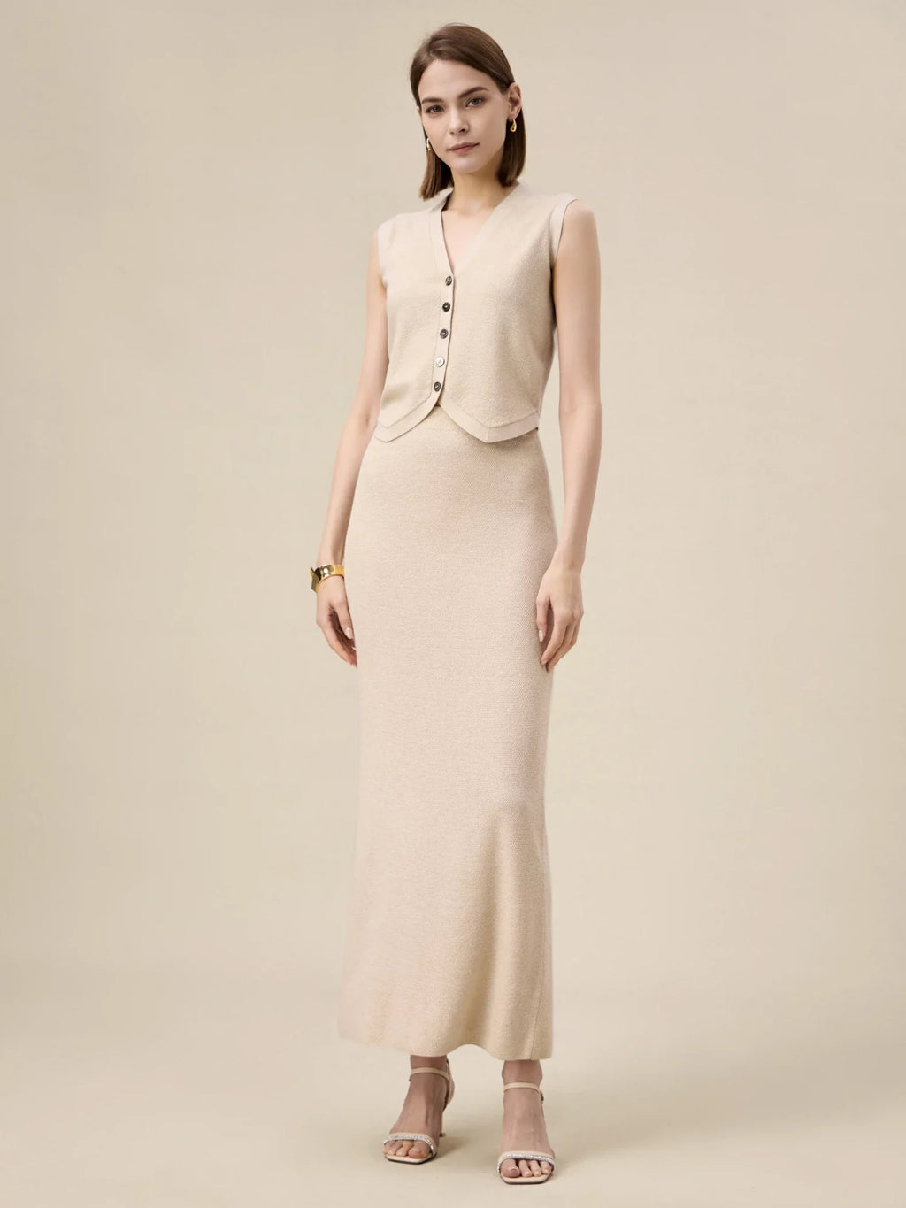 Levauro Yün Altın Gümüş İplik Kazak Yelek