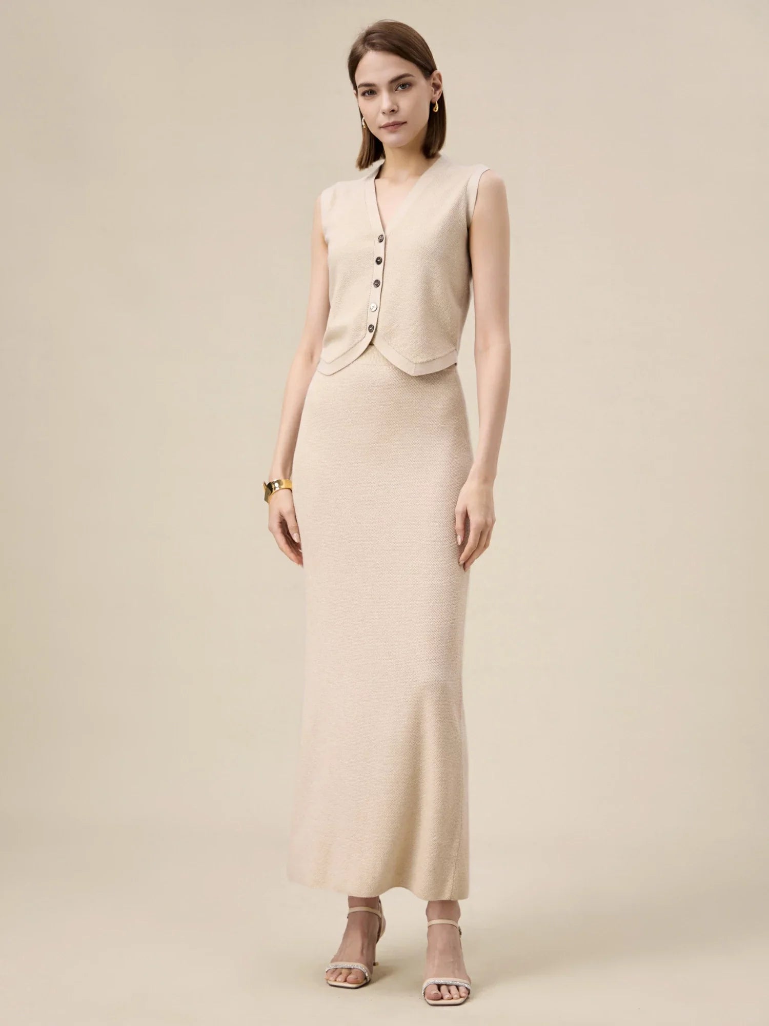 Levauro Yün Altın Gümüş İplik Kazak Yelek