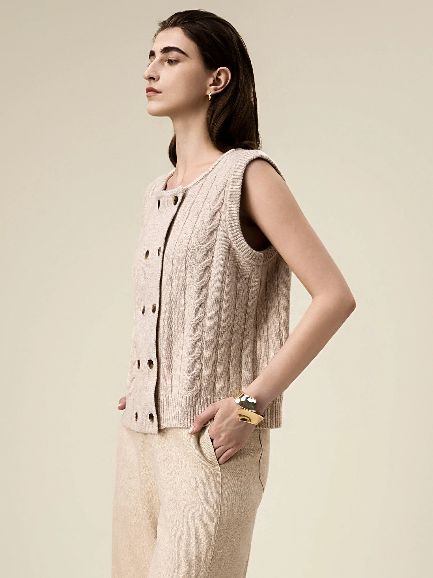 Levauro %100 Yün Kruvaze Kolsuz Kazak Yelek