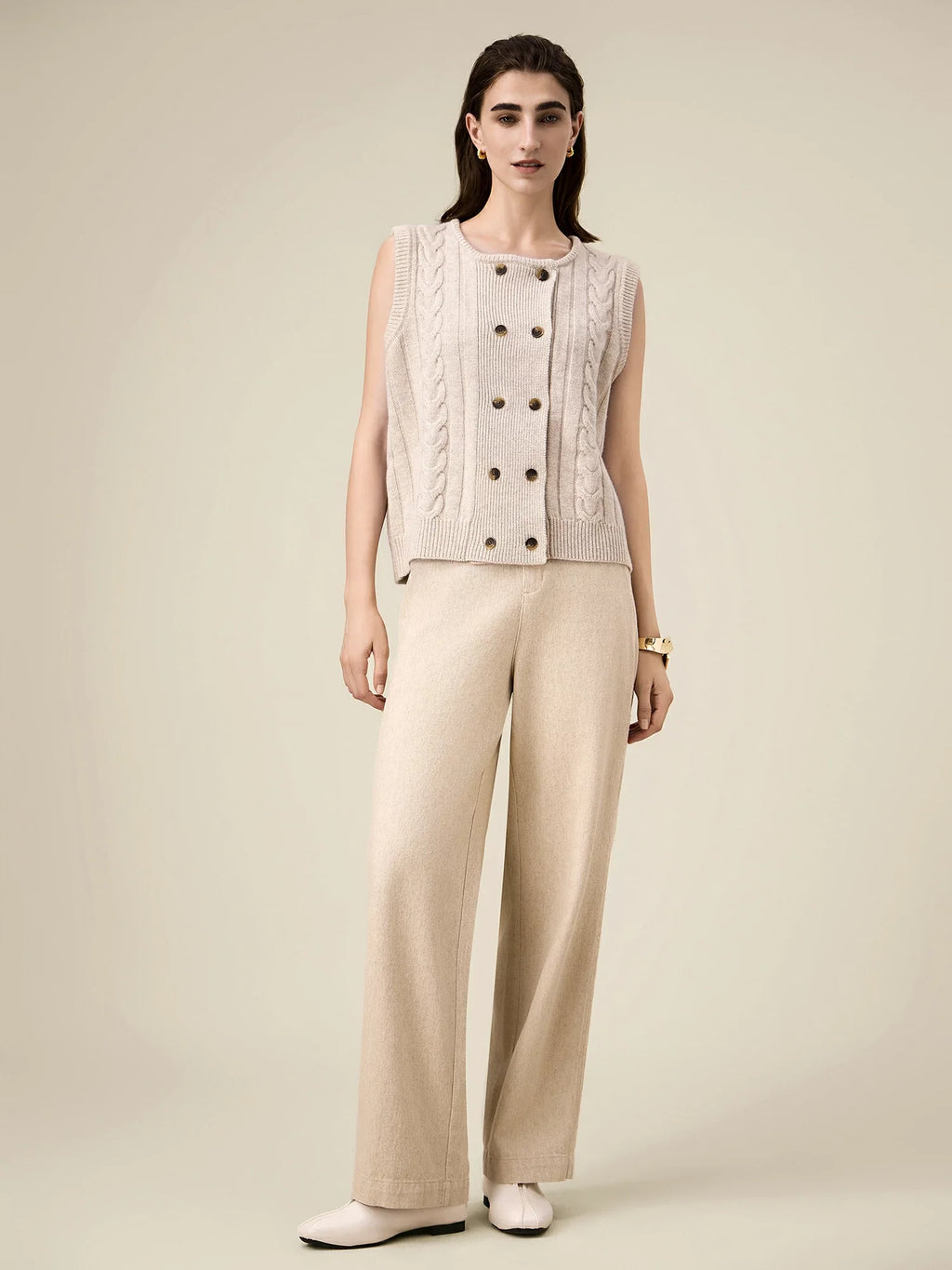 Levauro %100 Yün Kruvaze Kolsuz Kazak Yelek