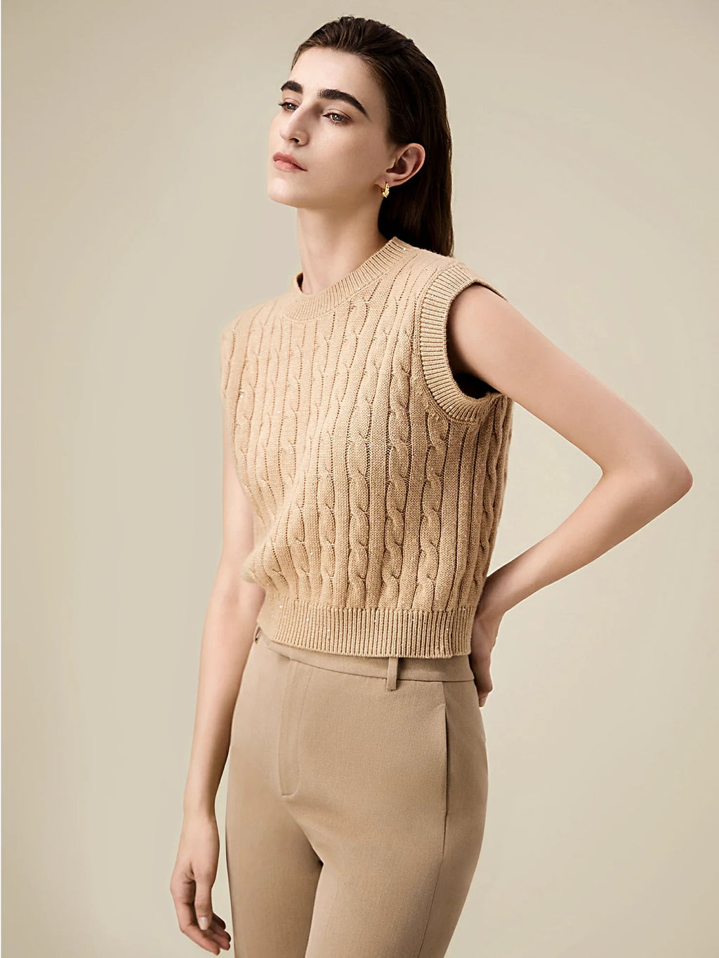 Levauro Kadın Yün Kolsuz Payetli Örme Yelek