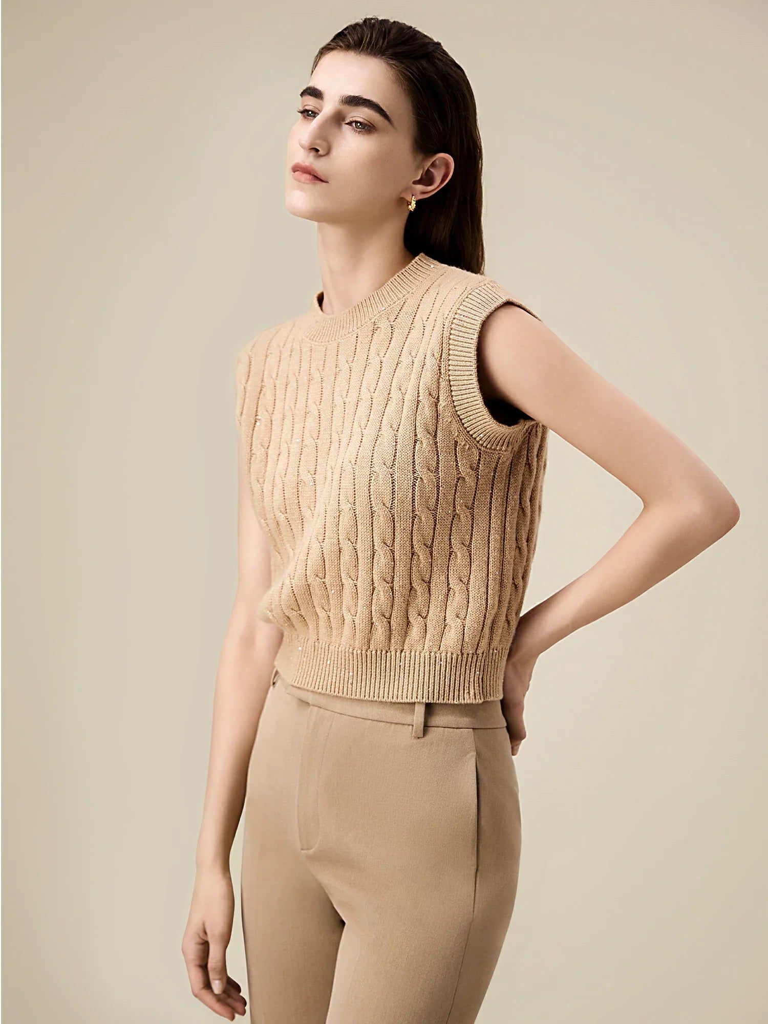 Levauro Kadın Yün Kolsuz Payetli Örme Yelek