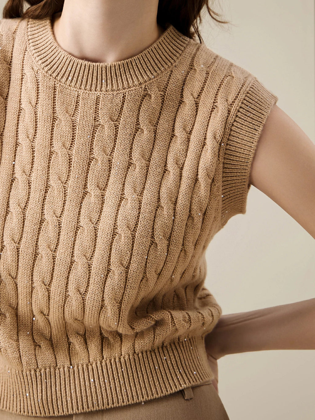 Levauro Kadın Yün Kolsuz Payetli Örme Yelek