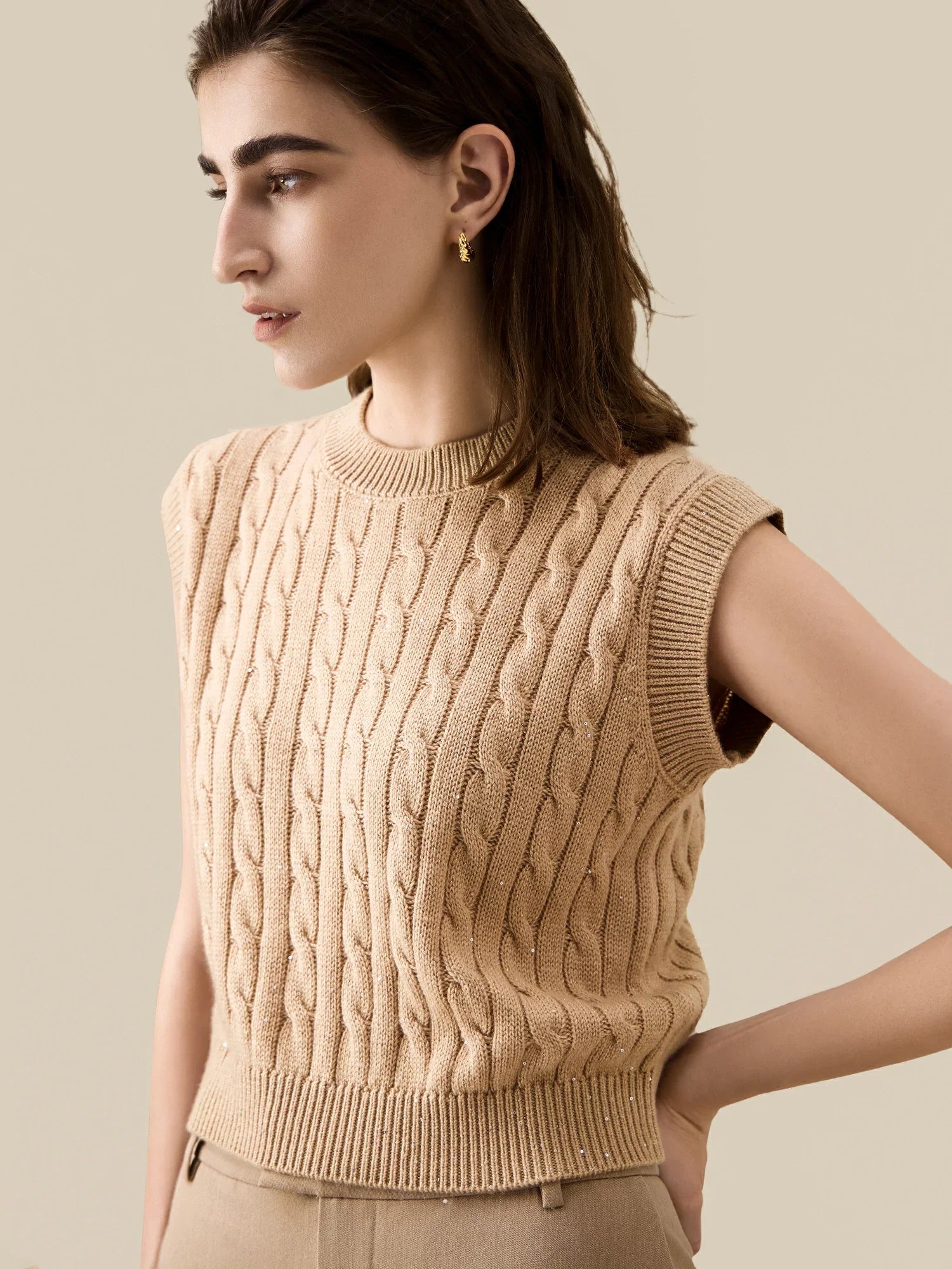 Levauro Kadın Yün Kolsuz Payetli Örme Yelek