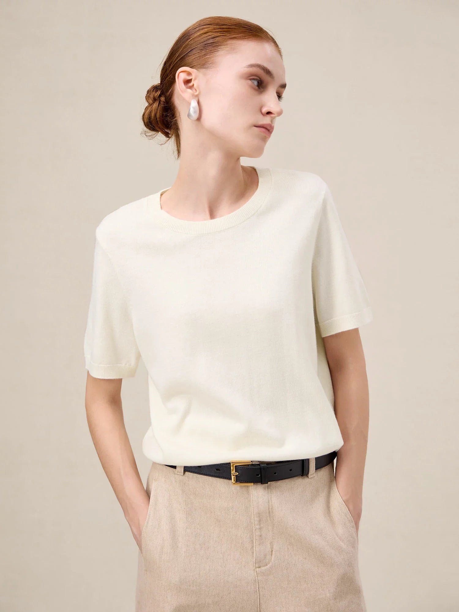 Levauro Yün Kısa Kollu Kazak Tişört