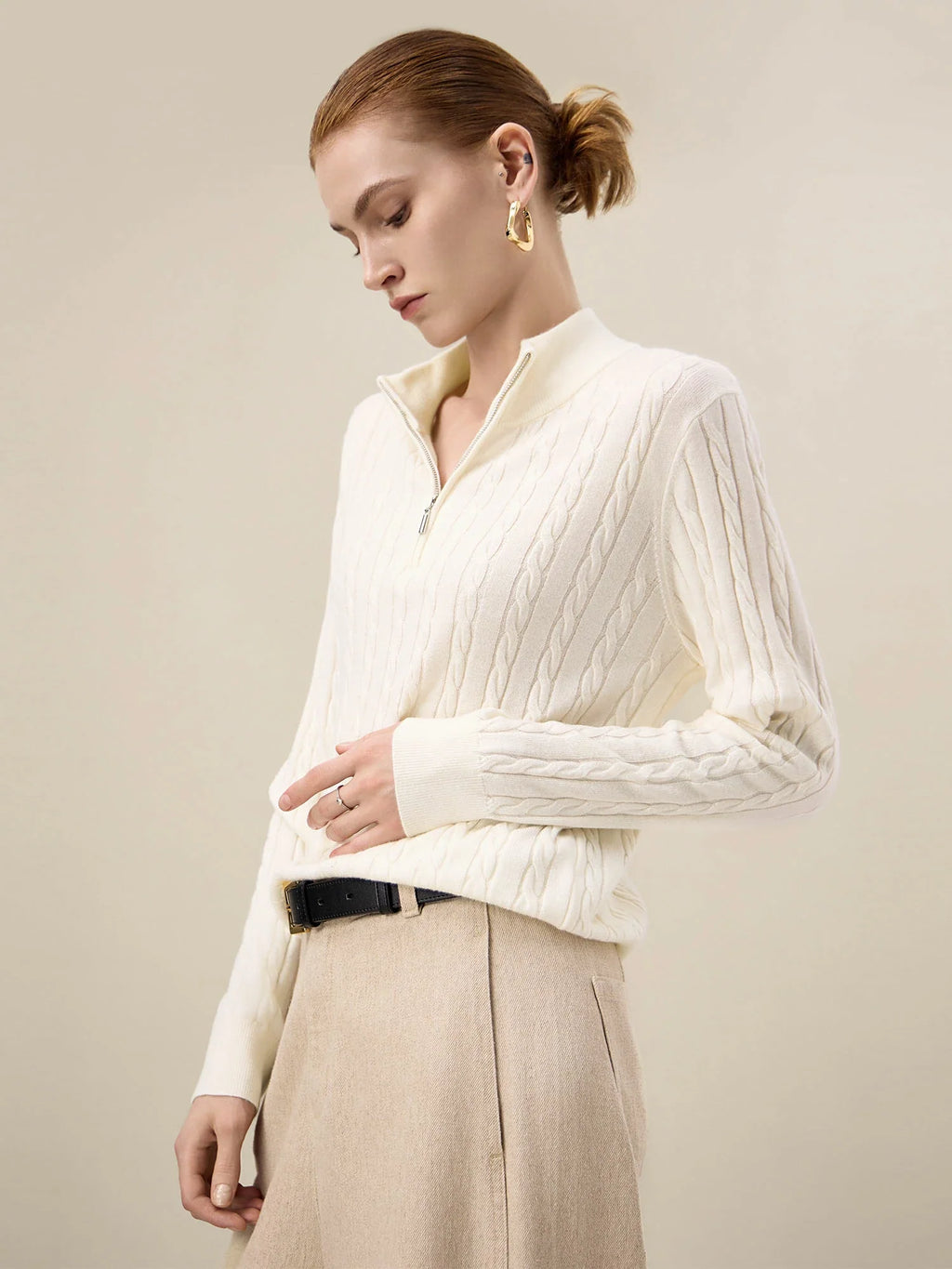 Levauro Yün Yarım Balıkçı Yaka Fermuarlı Örgü Kazak