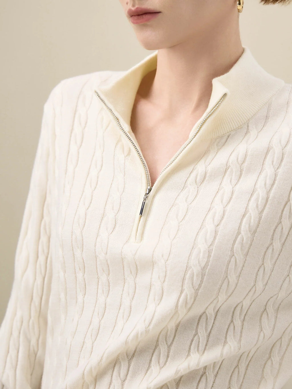 Levauro Yün Yarım Balıkçı Yaka Fermuarlı Örgü Kazak