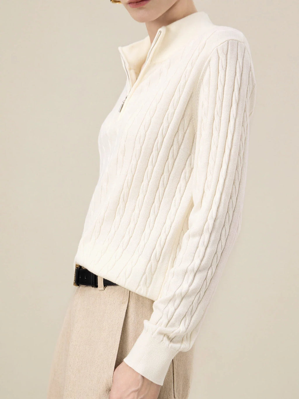 Levauro Yün Yarım Balıkçı Yaka Fermuarlı Örgü Kazak