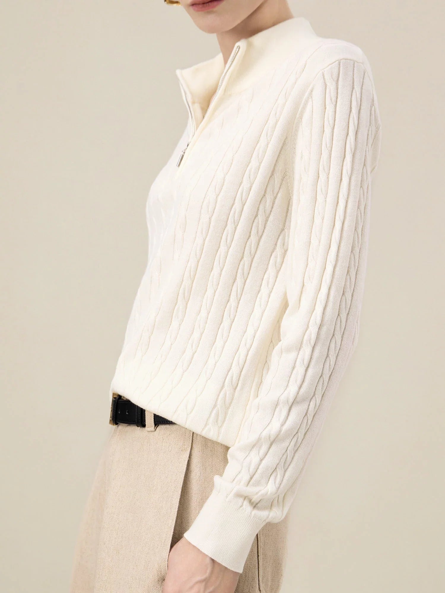 Levauro Yün Yarım Balıkçı Yaka Fermuarlı Örgü Kazak