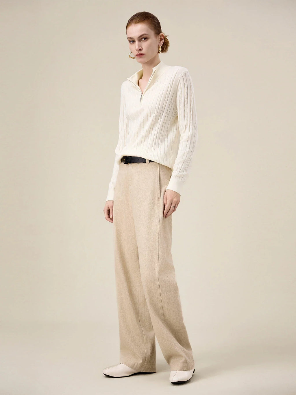 Levauro Yün Yarım Balıkçı Yaka Fermuarlı Örgü Kazak