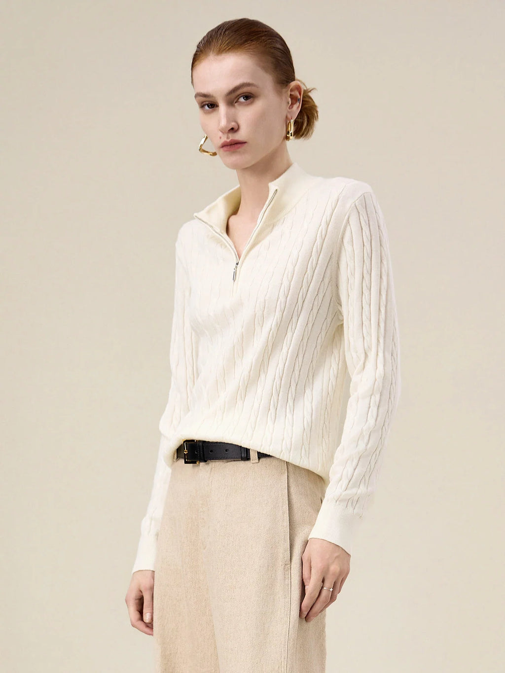 Levauro Yün Yarım Balıkçı Yaka Fermuarlı Örgü Kazak