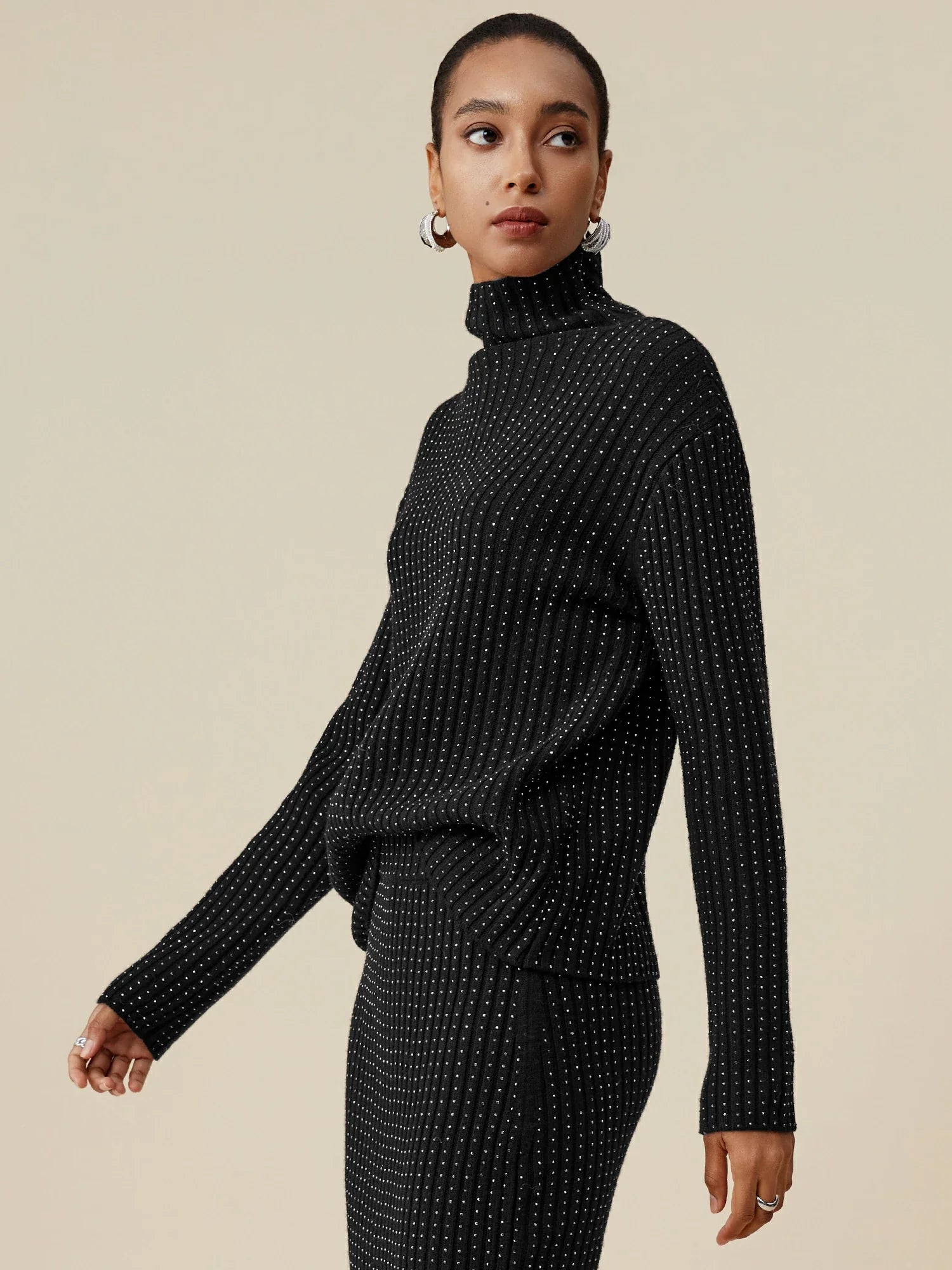 Levauro %100 Yün Balıkçı Yaka Uzun Kollu Taşlı Kazak