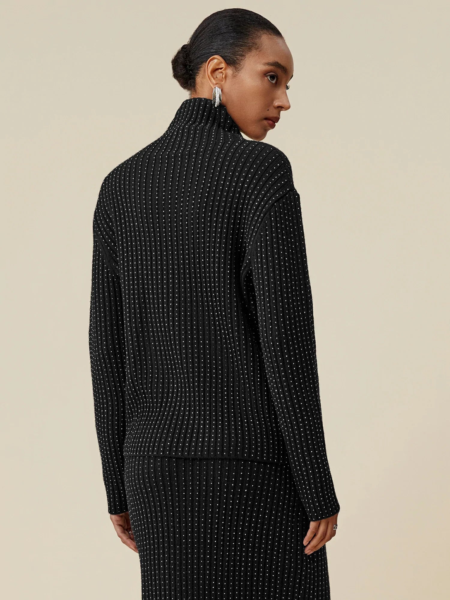 Levauro %100 Yün Balıkçı Yaka Uzun Kollu Taşlı Kazak