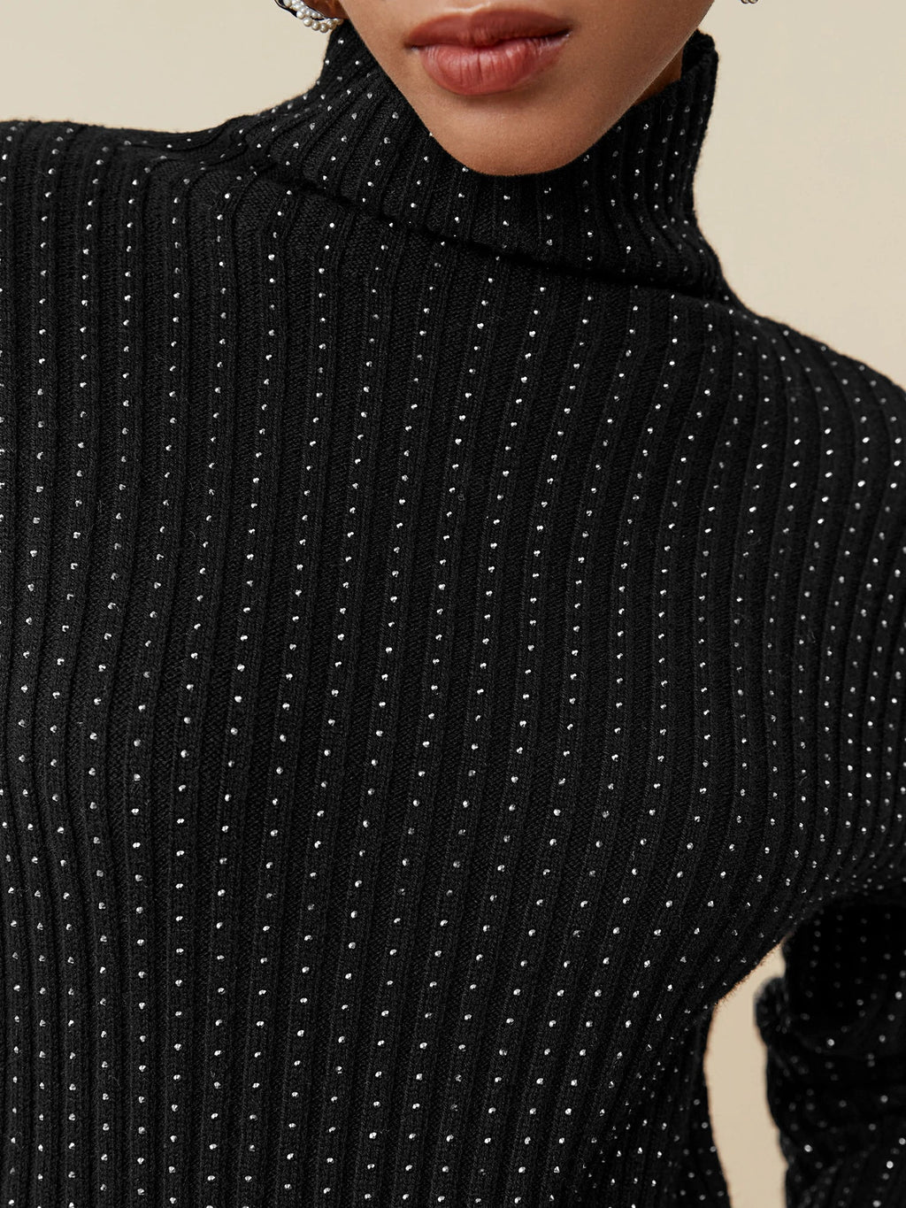 Levauro %100 Yün Balıkçı Yaka Uzun Kollu Taşlı Kazak