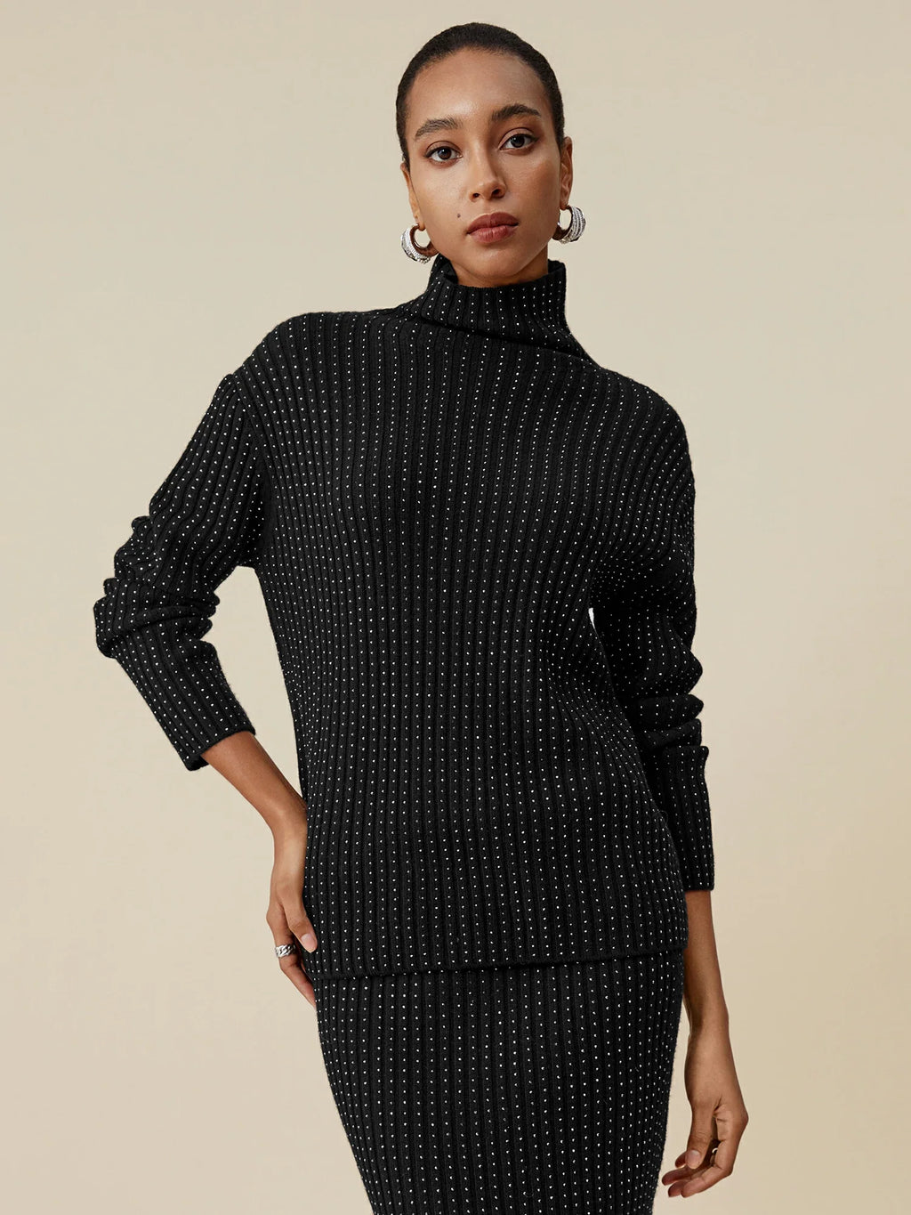 Levauro %100 Yün Balıkçı Yaka Uzun Kollu Taşlı Kazak