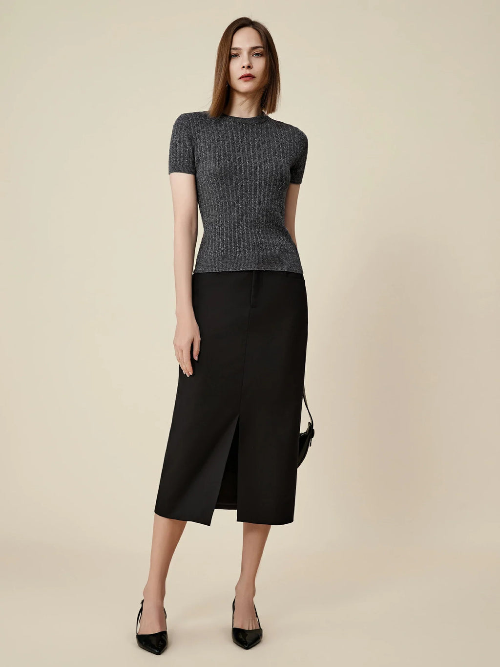 Levauro Yün Kısa Kollu Payetli Örme Tişört