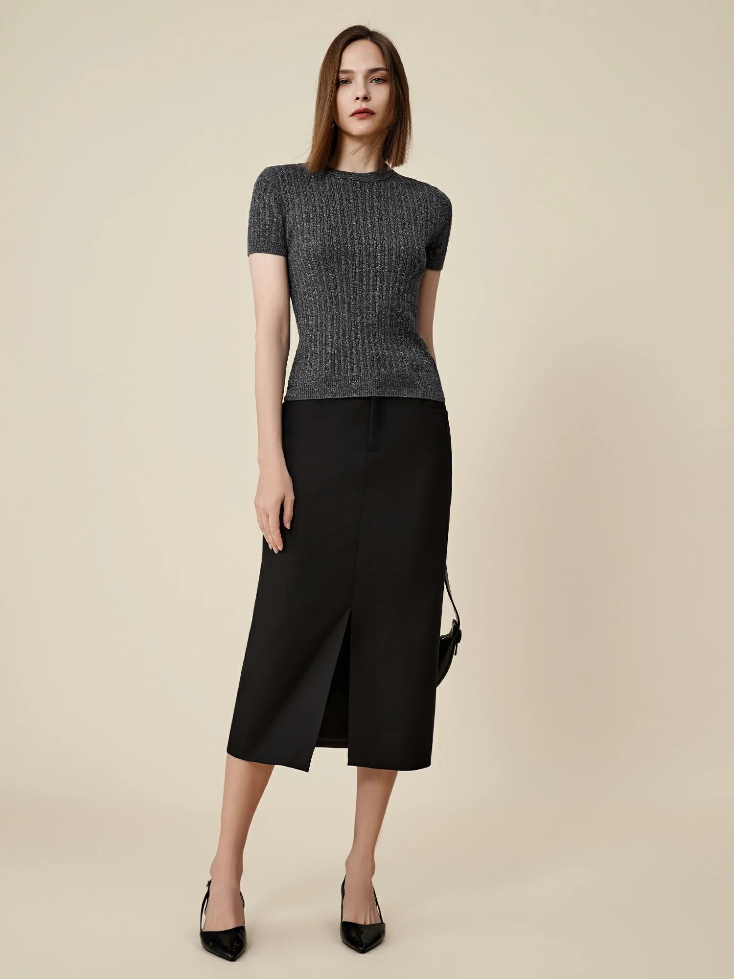 Levauro Yün Kısa Kollu Payetli Örme Tişört