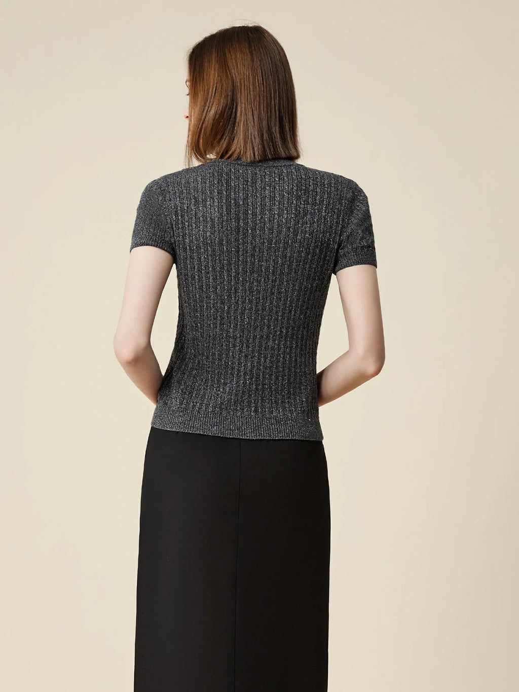 Levauro Yün Kısa Kollu Payetli Örme Tişört