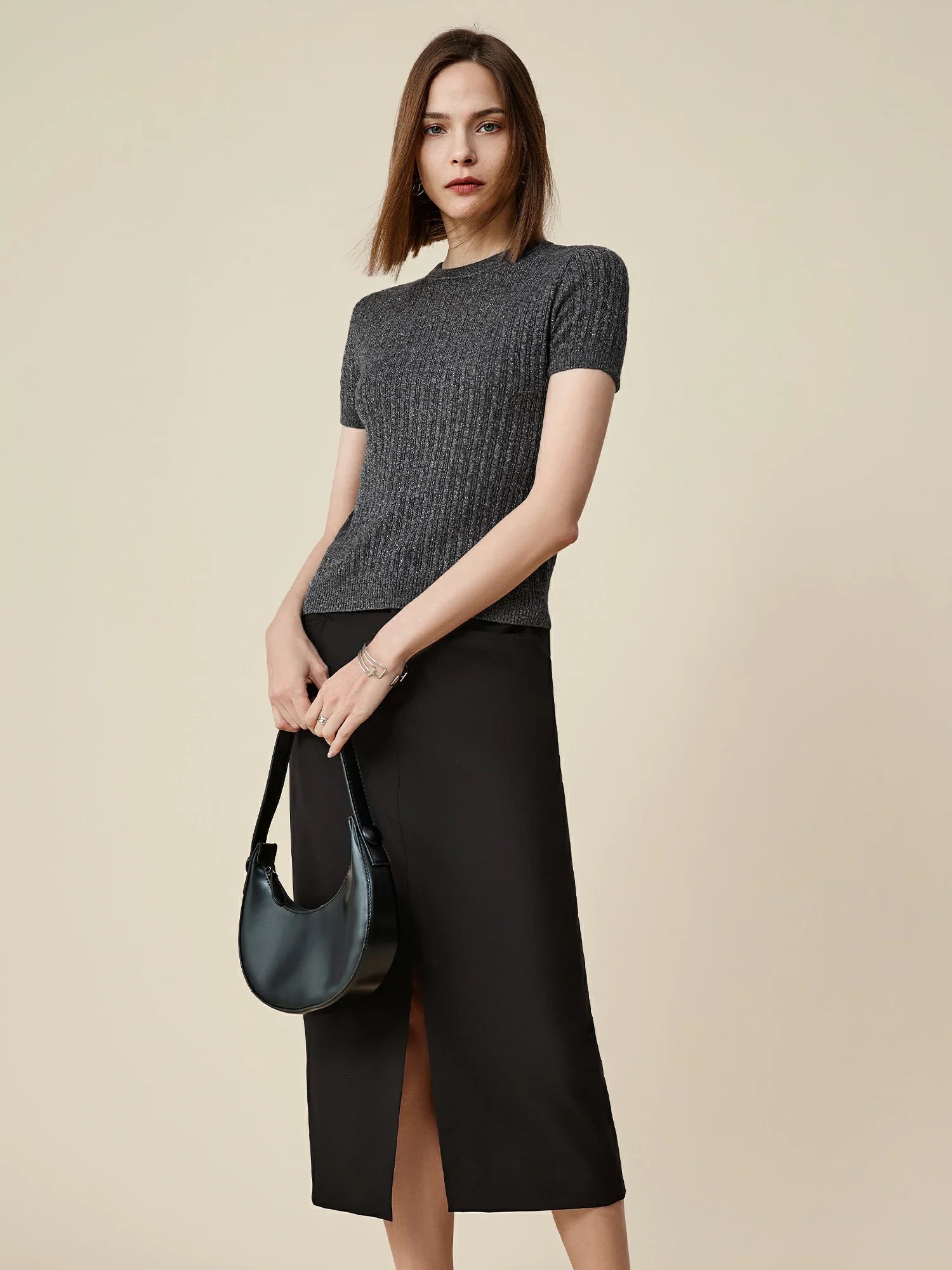 Levauro Yün Kısa Kollu Payetli Örme Tişört