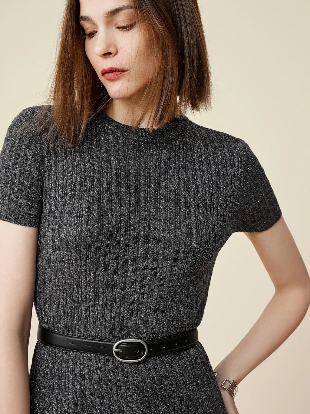 Levauro Yün Kısa Kollu Payetli Örme Tişört