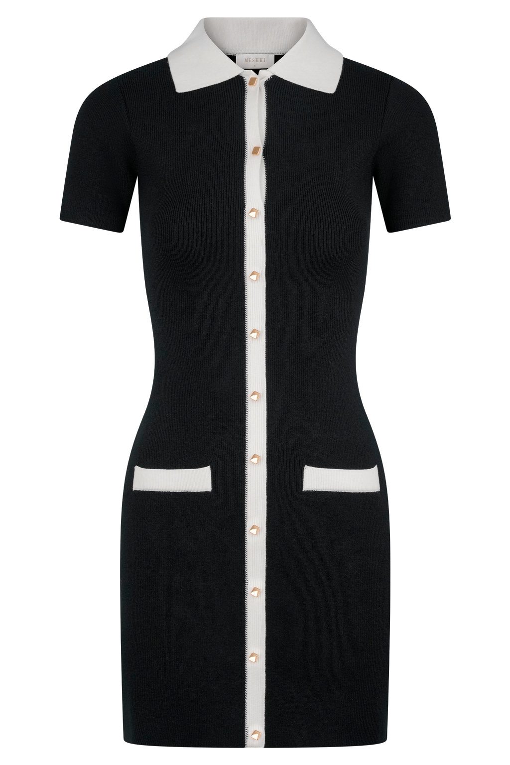 Levauro Seema Kontrast Mini Elbise - Siyah/Beyaz