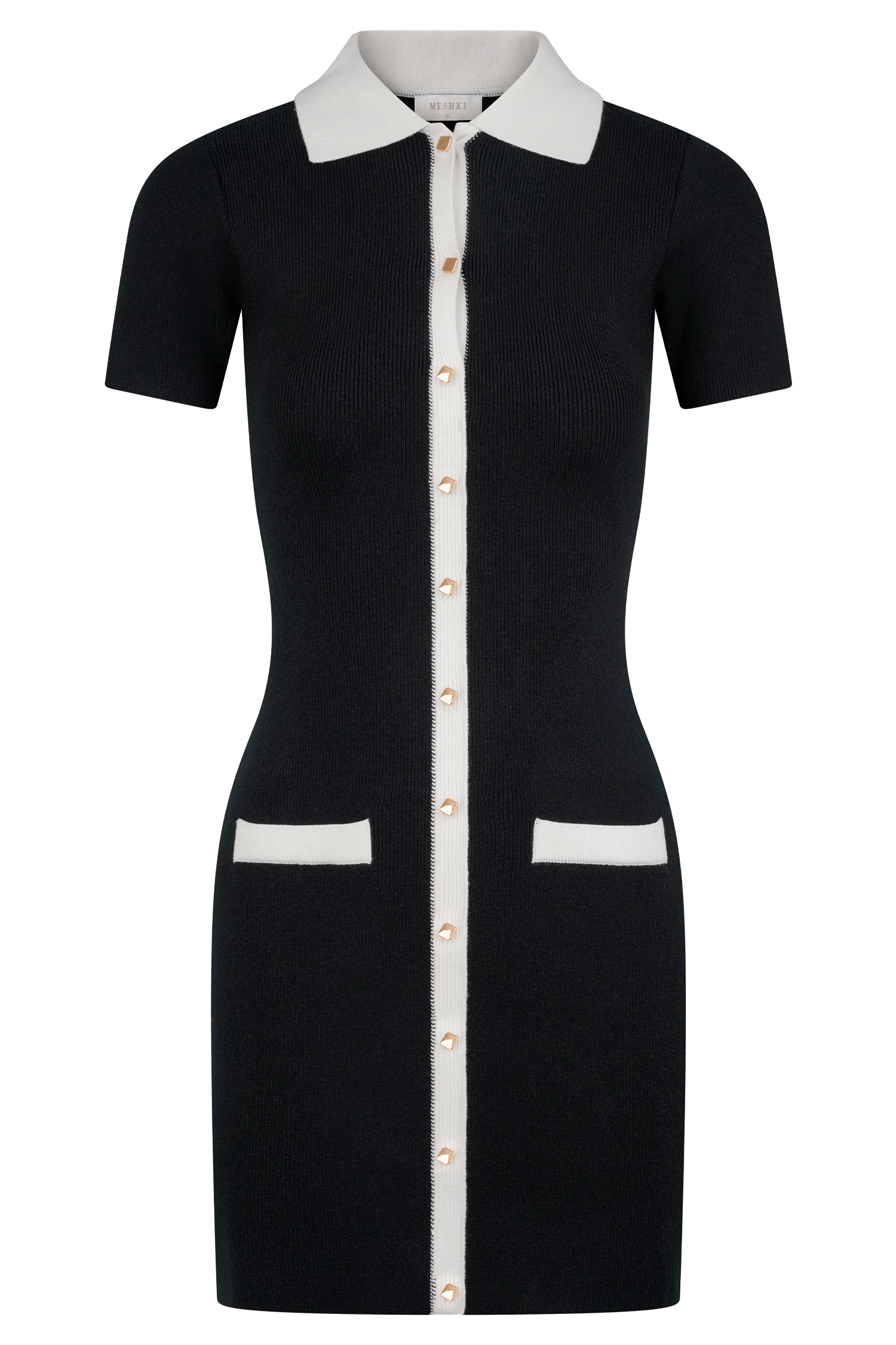 Levauro Seema Kontrast Mini Elbise - Siyah/Beyaz