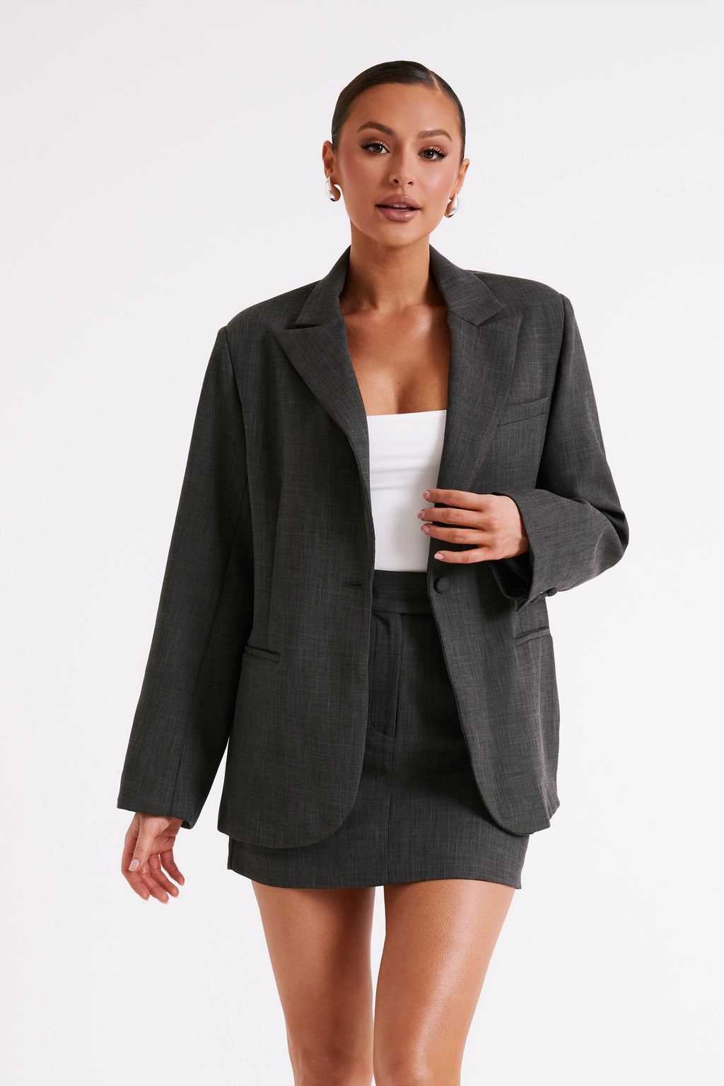 Levauro Drew Oversize Dokulu Blazer - Kömür