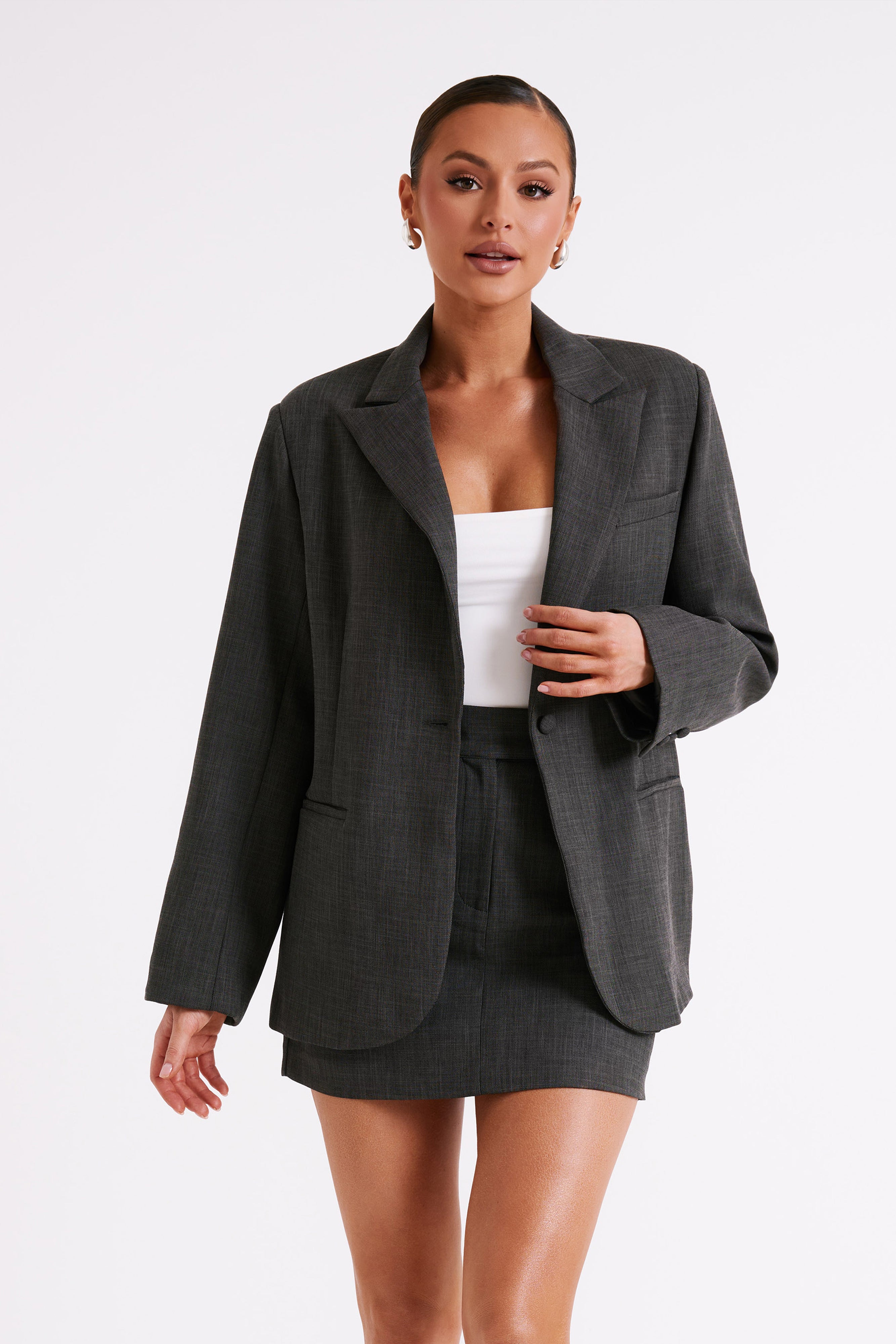 Levauro Drew Oversize Dokulu Blazer - Kömür