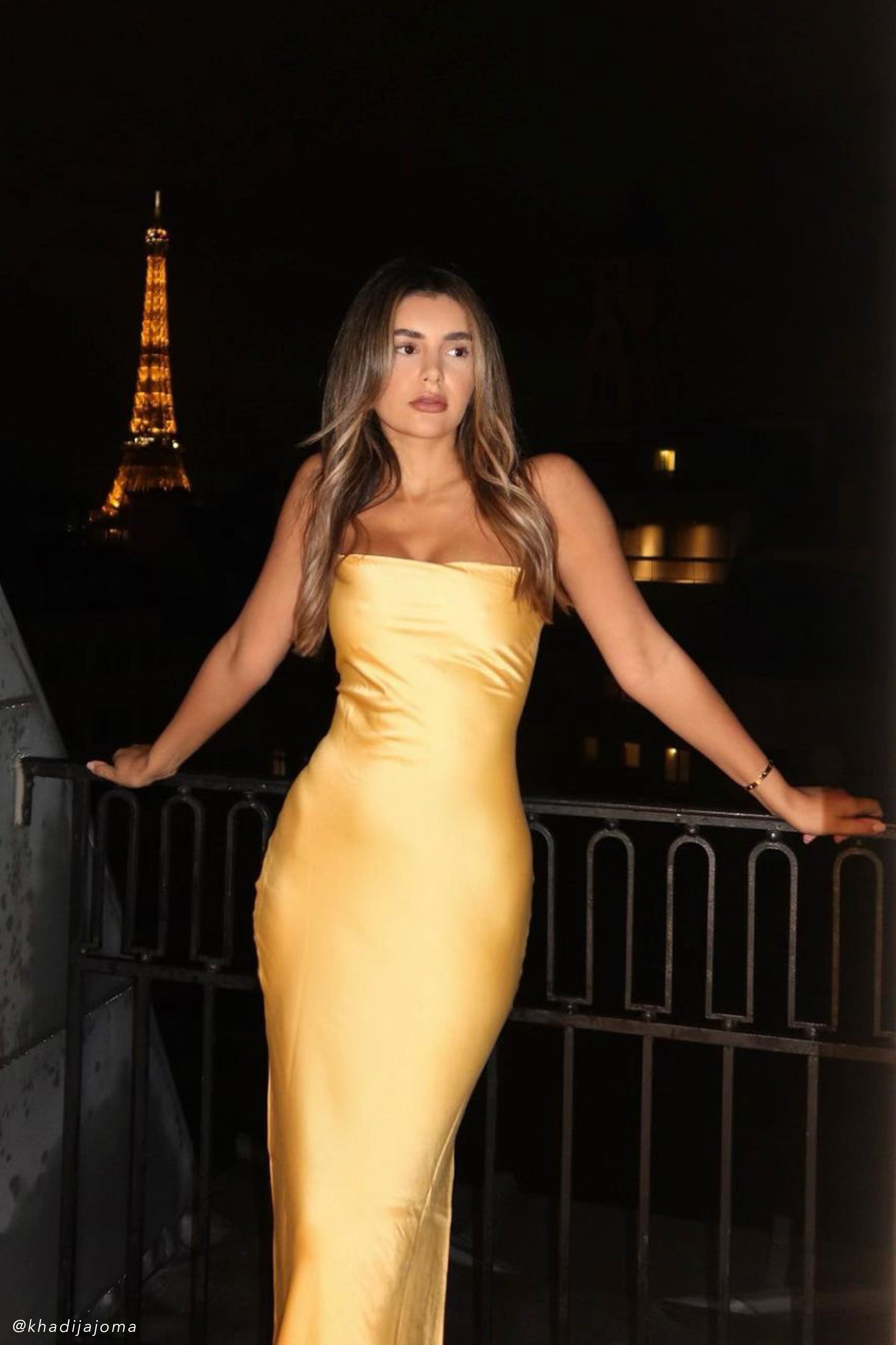 Levauro  Sydney Düz Yaka Slip Maxi Elbise - Sarı