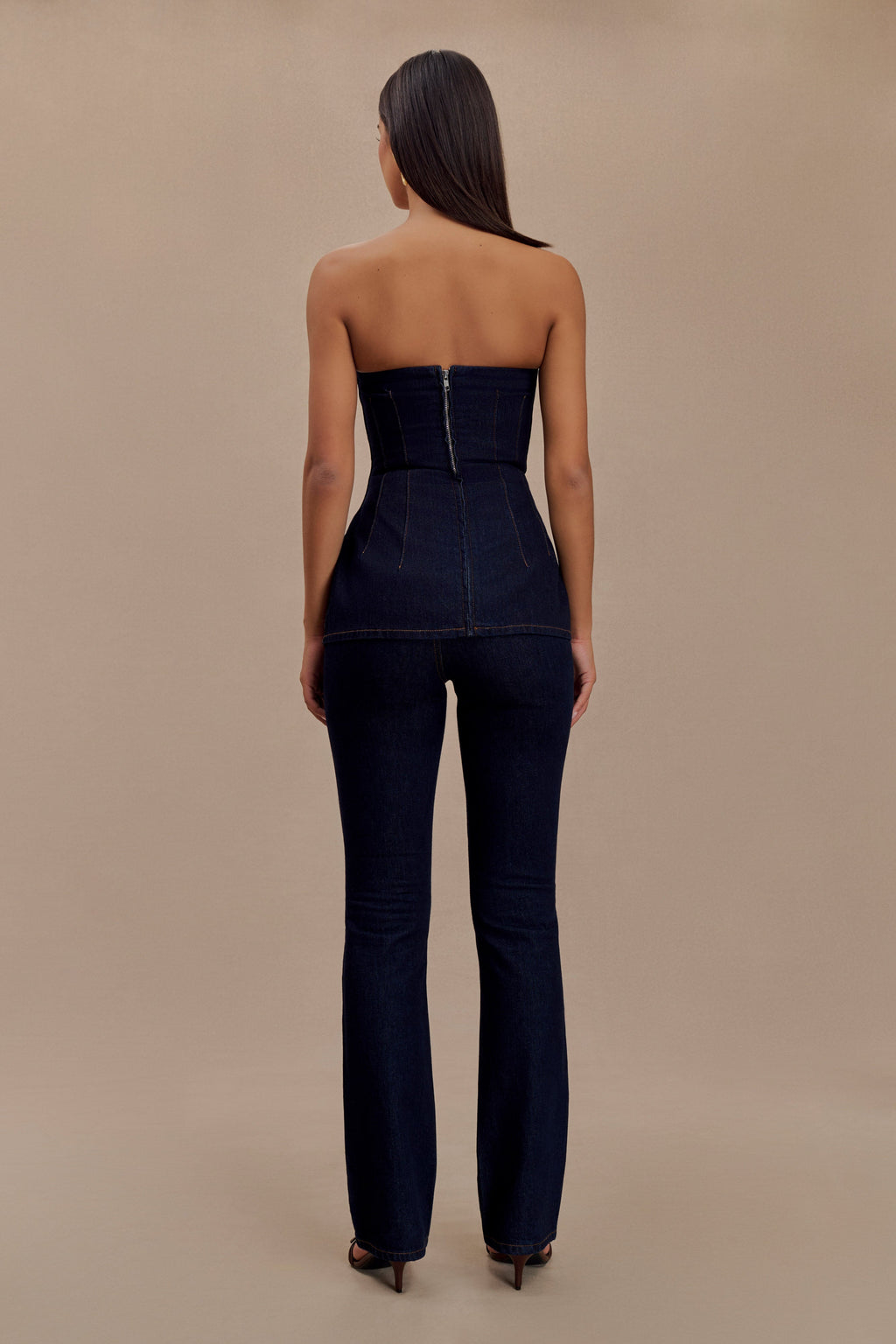 Levaru Madelyn Straplez Longline Denim Üst - İndigo Mavi