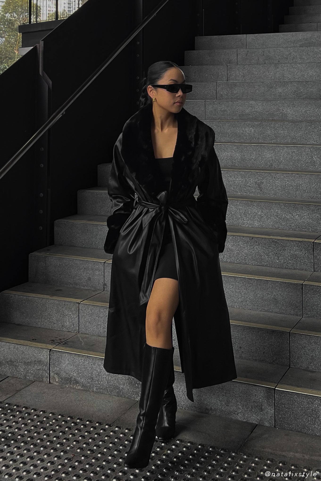 Levauro  Rebekah Oversize Kürklü Pu Trençkot - Siyah