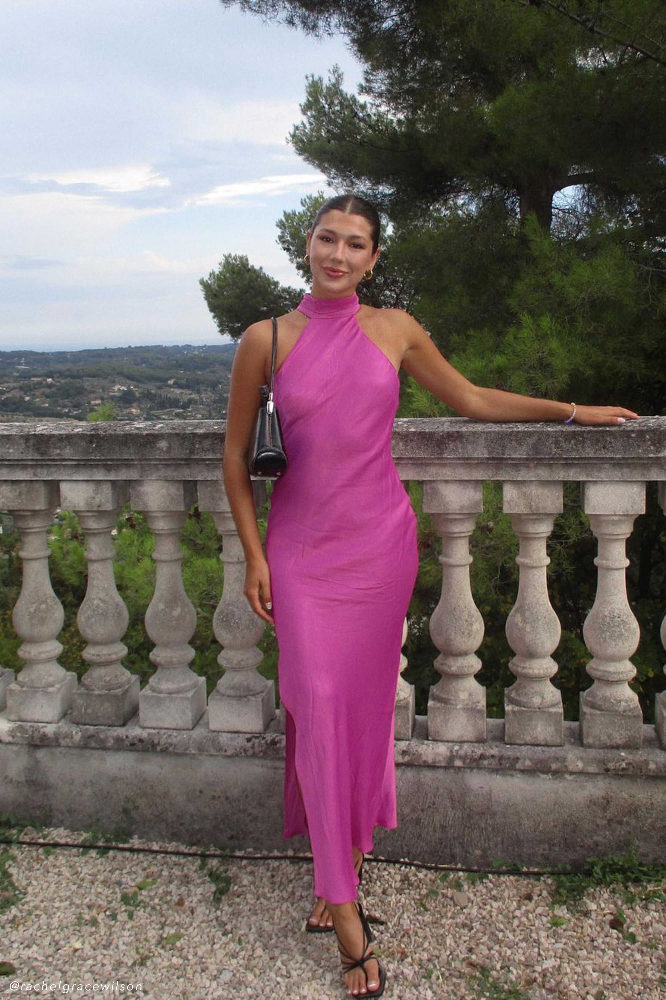 Levauro Claire Saten Drapeli Sırtlı Uzun Elbise - Pembe
