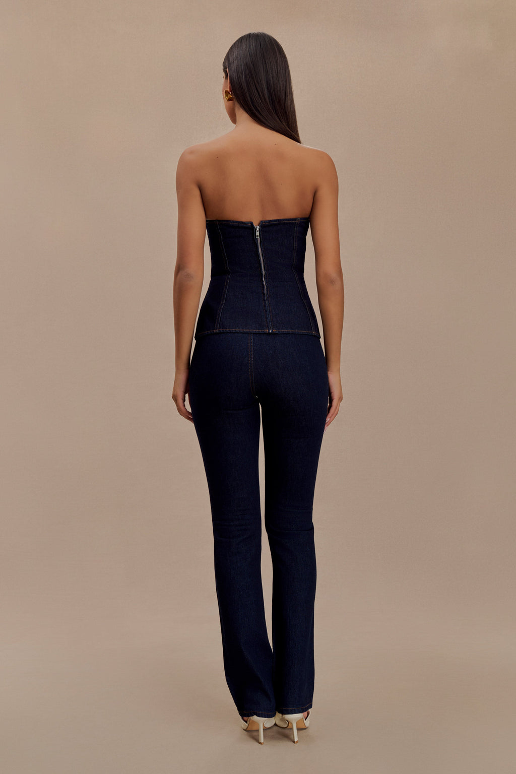 Levaru  Sylas Straplez Tokalı Denim Üst - İndigo Mavi